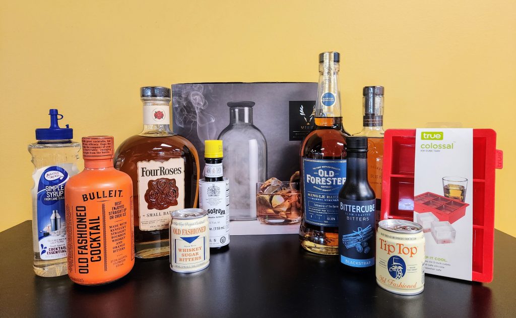 The ingredients for an Old Fashioned cocktail