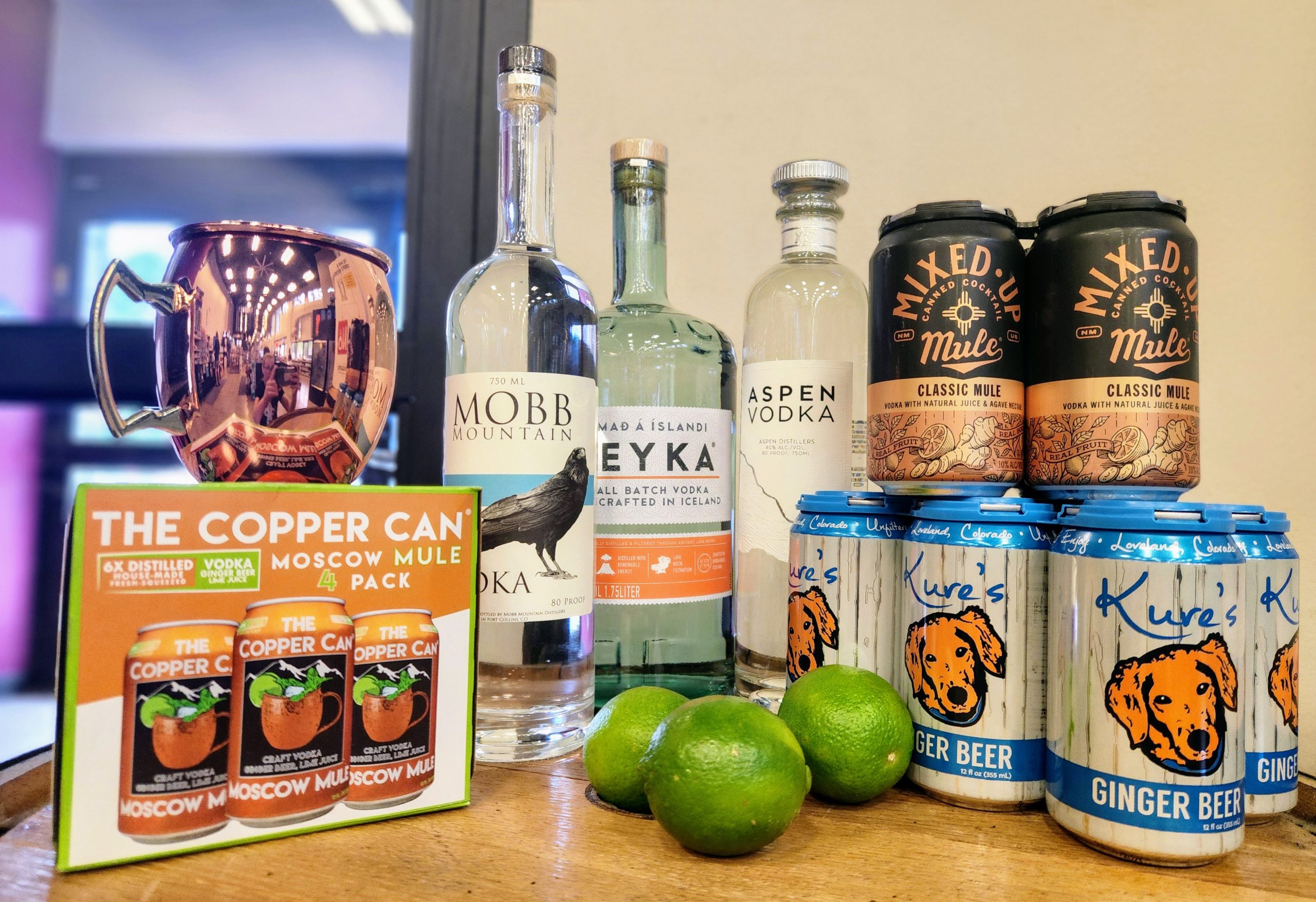 Ingredients for making a Moscow Mule cocktail