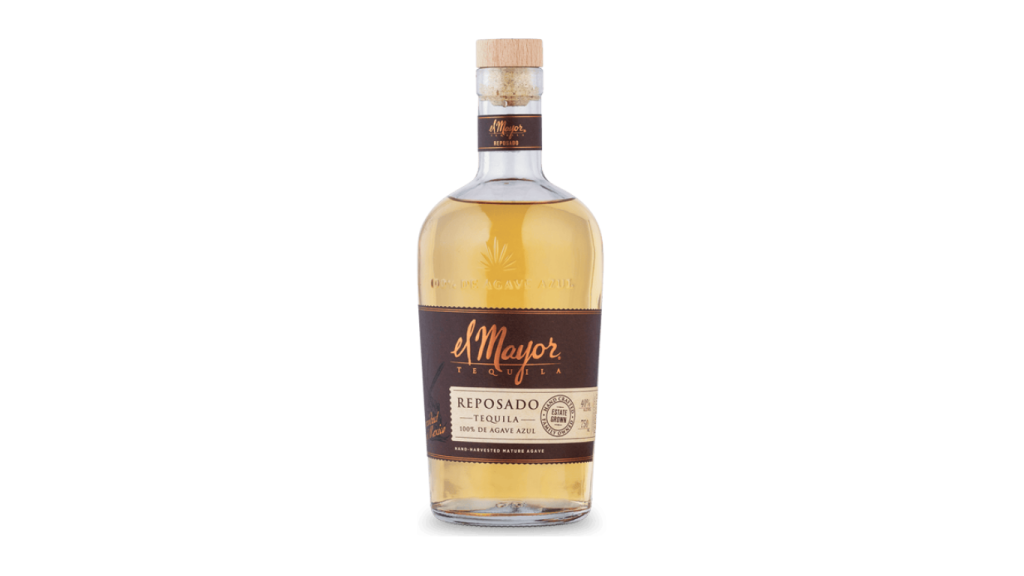 Bottle of El Mayor Reposado Tequia made from 100% blue agave, featured in October liquor specials at Bullfrog Wine & Spirits in Fort Collins